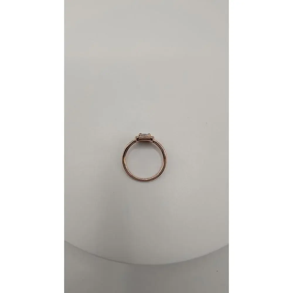 Rose Gold Plated Ring with Aquamarine and Clear Accent Stones Size 8